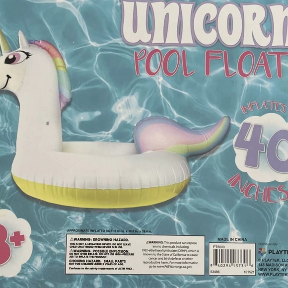 Inflatable Rainbow Unicorn Pool Float Toy White 40 Inch. Not in box, however, is - Picture 4 of 4